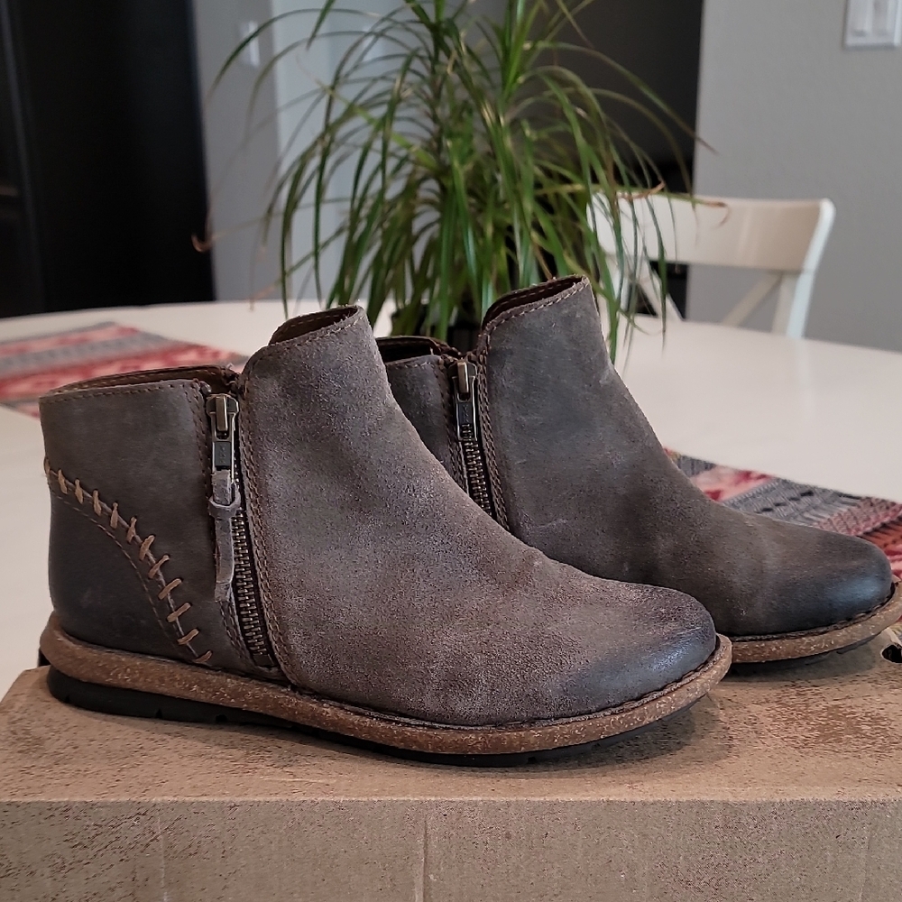 Born Gray Ankle Booties with Side Zipper and Stylish Stitching